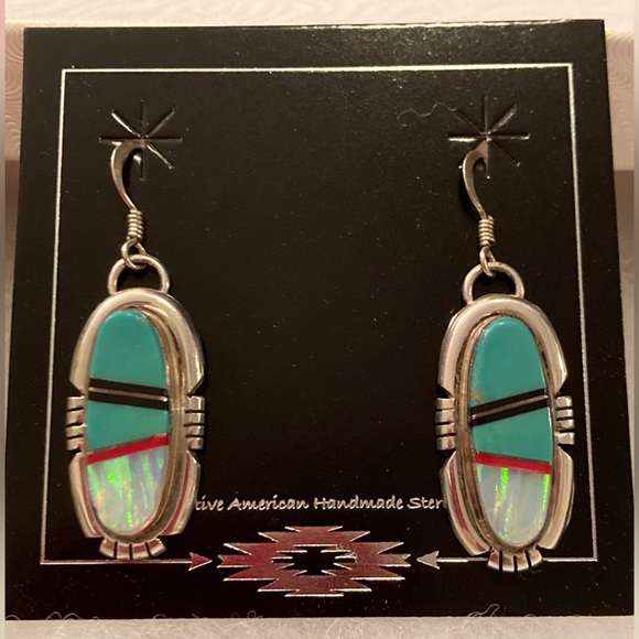 Zuni Native American Inlay Earrings - Picture 1 of 10